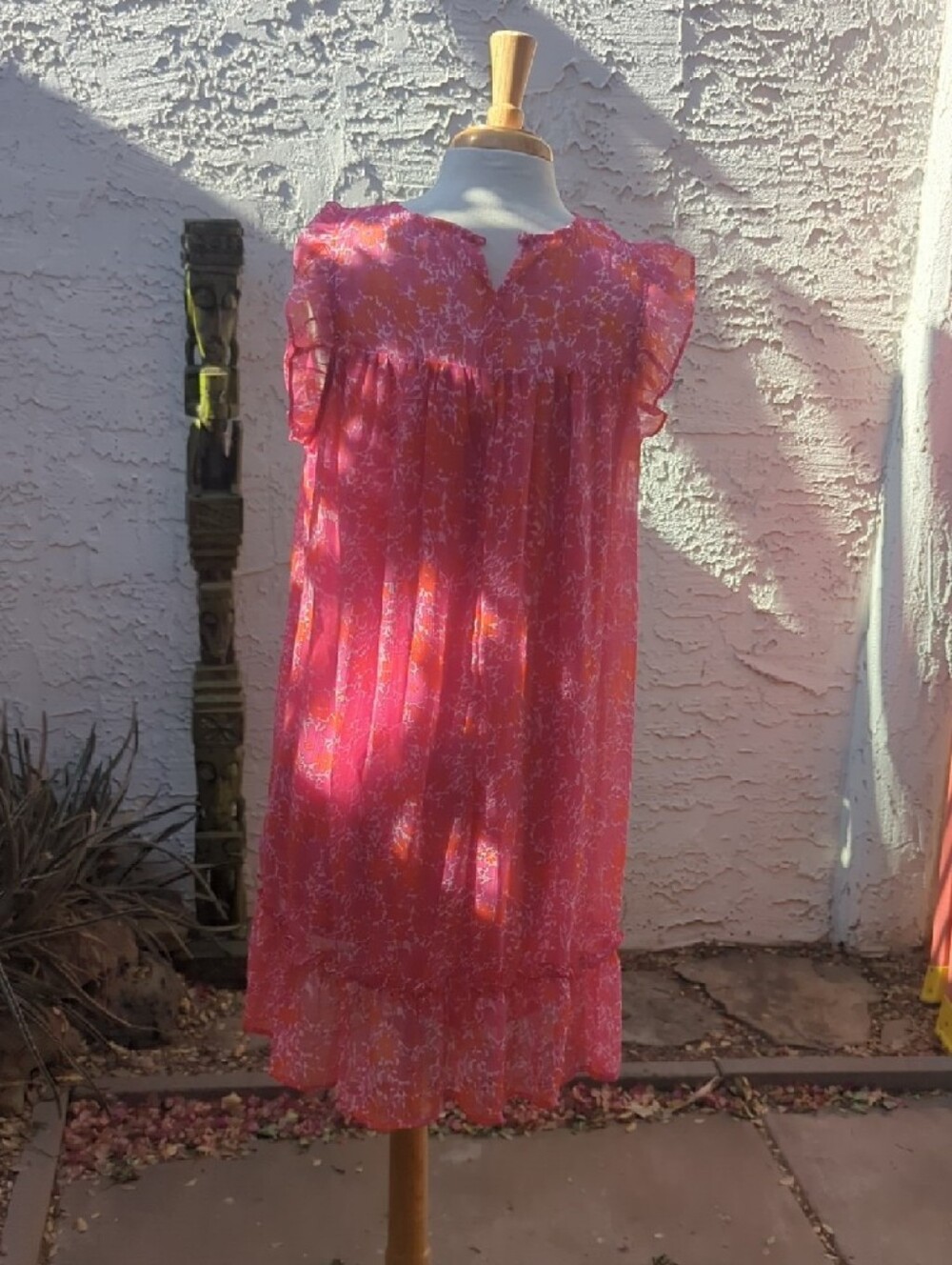 Umgee Pink Floral Ruffle-Hem Mini Dress with Built In Slip - Picture 3 of 4
